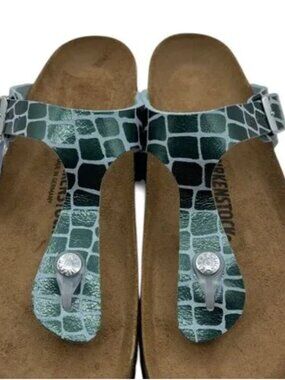 Birkenstock Gizeh Thong Sandals Gator Gleam Pearl Light Mint Silver US W/9 40